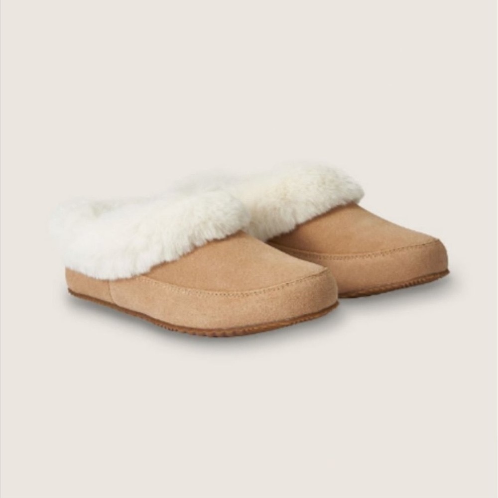 Sorel Women’s Go Coffee Run Slippers Tan Suede Leather Fur Slip On Shoes Nwt - Picture 7 of 16